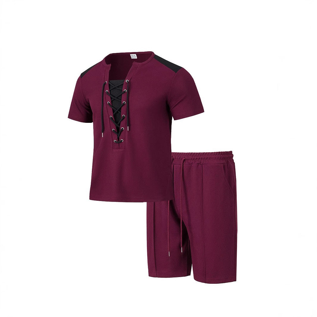 Herren Sportliches Freizeit-Set mit modernem Schnürkragen und Shorts Aliams