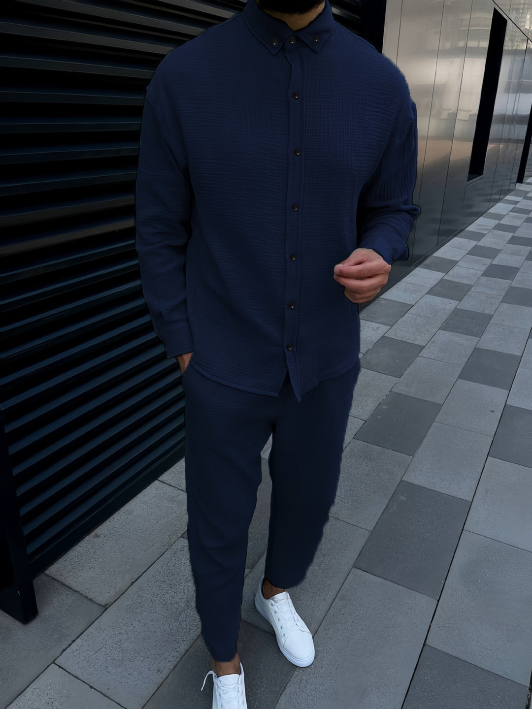 Herren elegantes langärmliges Hemd mit strukturiertem Design Aliams