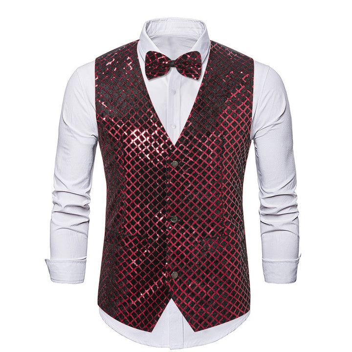 Herren eleganter Pailletten-Blazer mit passendem Fliegenverschluss Aliams