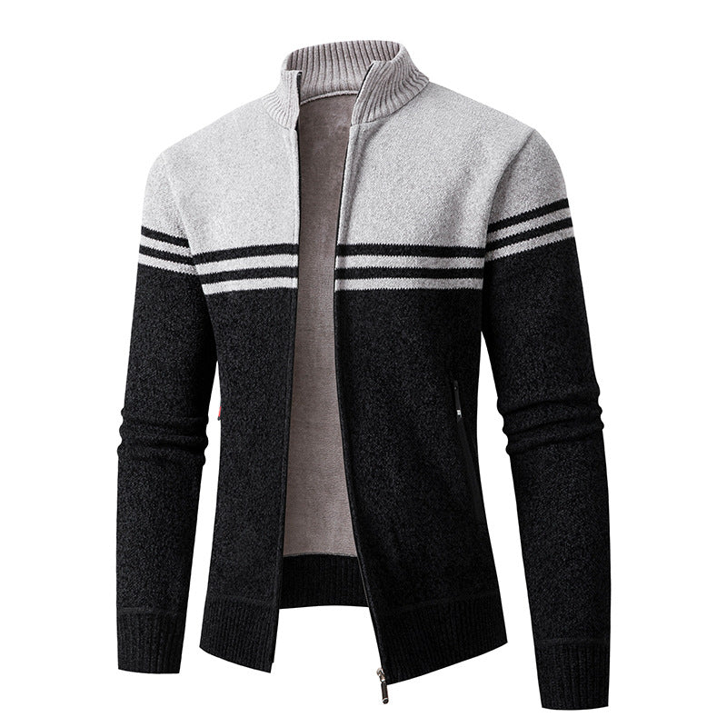 Herren Strickjacke mit modernem Zipper und sportlichem Streifenmuster Aliams