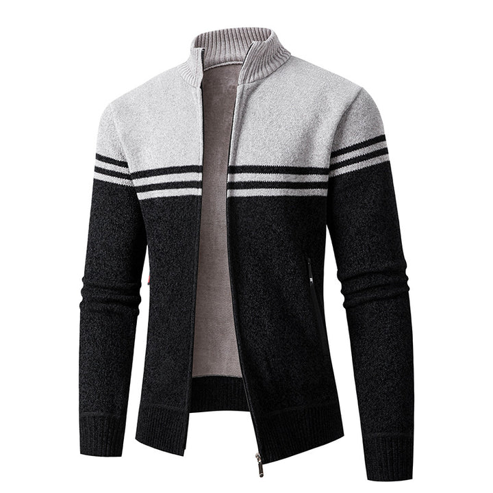 Herren Strickjacke mit modernem Zipper und sportlichem Streifenmuster Aliams