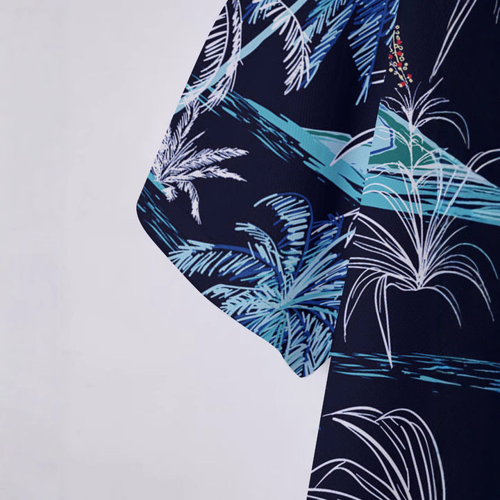 Herren Poloshirt mit tropischem Palmenmuster und atmungsaktiver Baumwollqualität Aliams