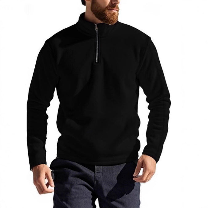 Herren Fleece-Pullover mit Stehkragen und halbem Reißverschluss Aliams