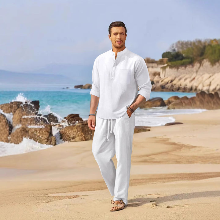 Herren entspannter Strandanzug mit modernem Stehkragen und praktischen Taschen Aliams