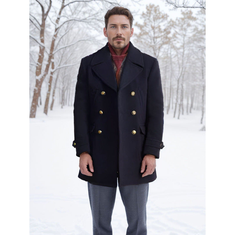 Herren eleganter Doppelt breiter Wintermantel Aliams