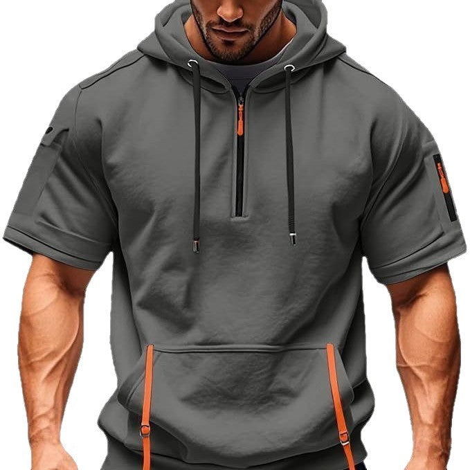 Herren Kurzarm Hoodie mit funktionalen Taschen Aliams