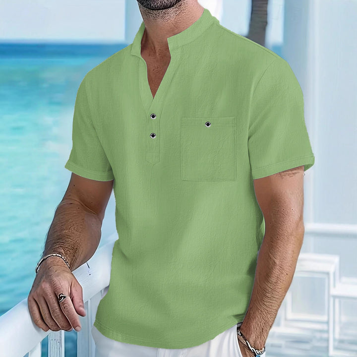 Herren Kurzarm-Hemd mit modischem Stehkragen und Knopfdetails Aliams