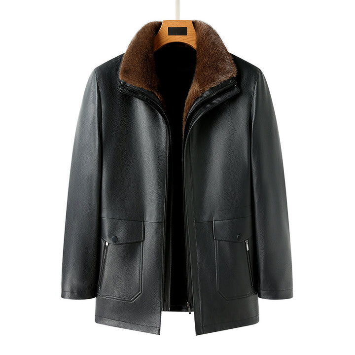 Herren hochwertige Lederjacke mit gefüttertem Kragen Aliams