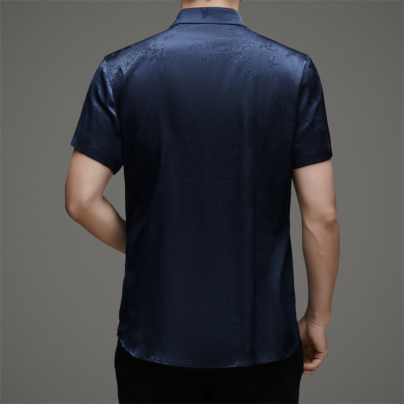Herren Kurzarmhemd mit ansprechendem Floral-Muster und feinem Glanz Aliams