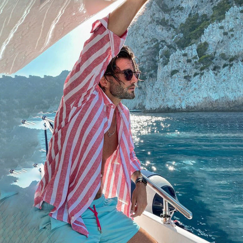 Herren stilvolles gestreiftes Leinenhemd Aliams