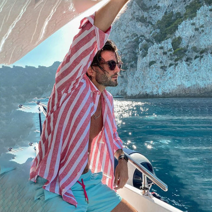 Herren stilvolles gestreiftes Leinenhemd Aliams