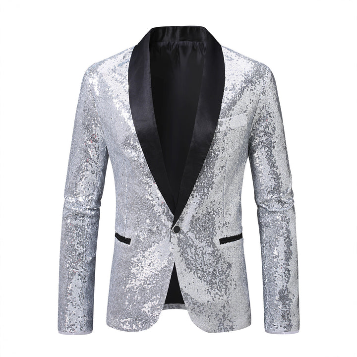 Herren eleganter Pailletten Blazer mit glänzendem Revers Aliams