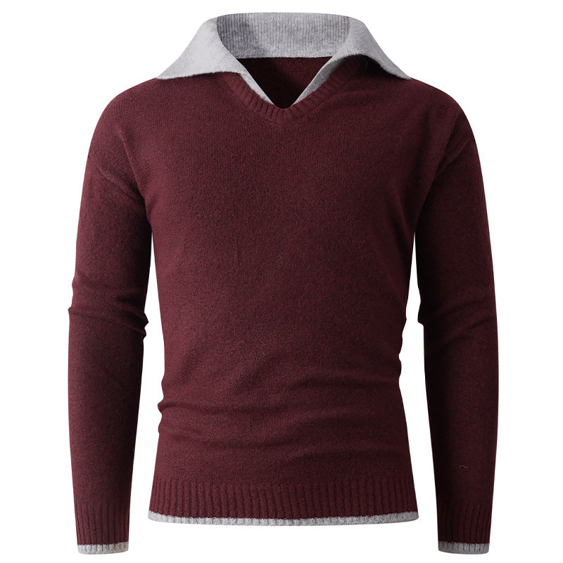 Herren eleganter V-Ausschnitt Pullover mit kontrastierendem Kragen Aliams