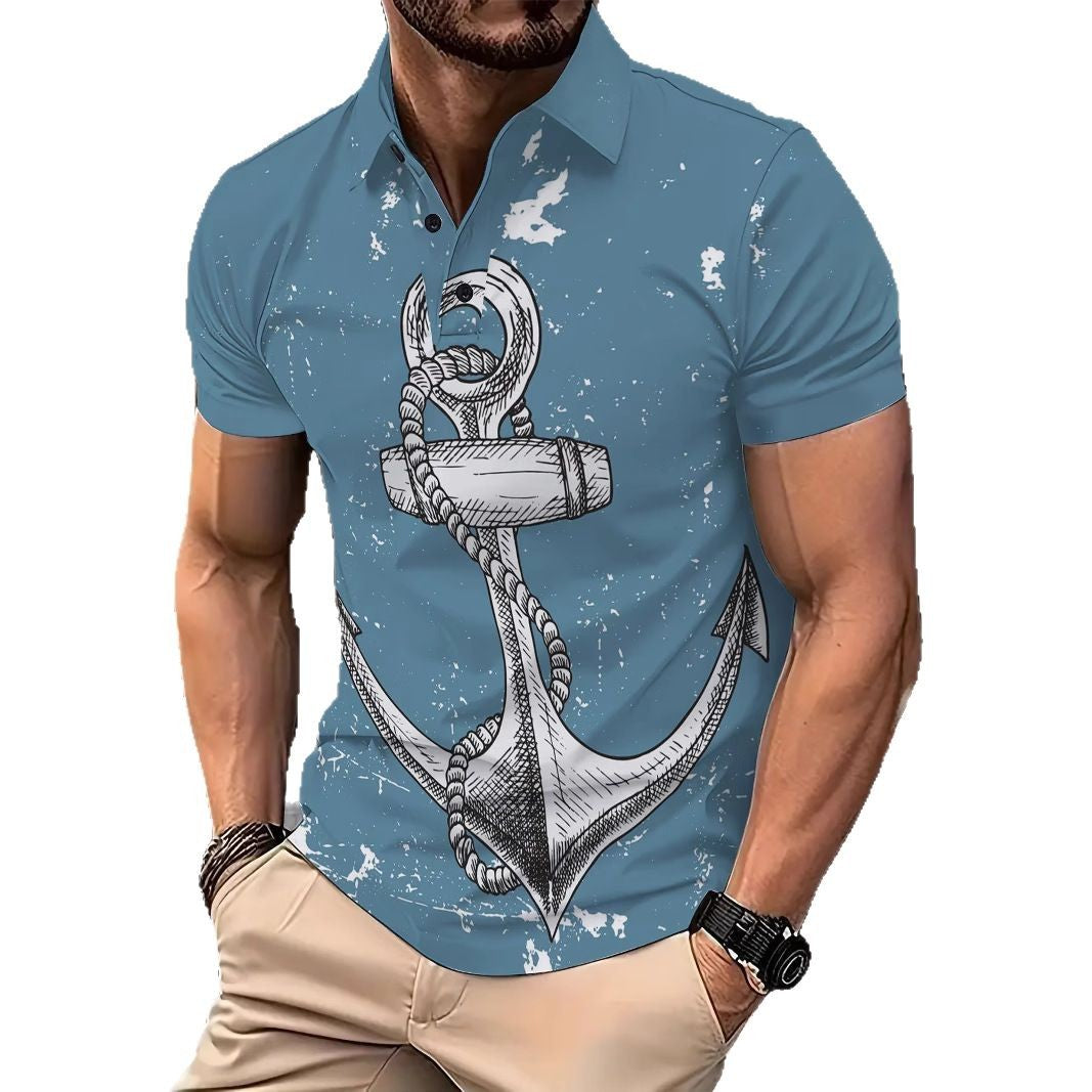 Herren Kurzarm Poloshirt mit maritimem Ankerdesign Aliams