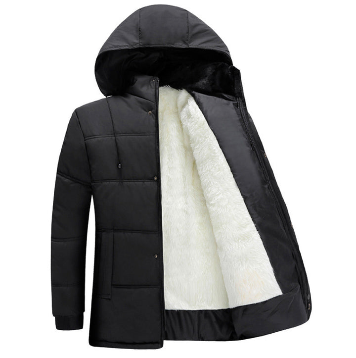 Herren gesteppte Winterjacke mit flauschigem Innenfutter und verstellbarem Kapuzenkragen Aliams