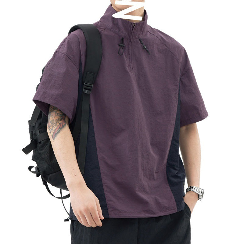 Herren Kurzarm Outdoor-Hemd mit Stehkragen und funktionaler Reißverschlussöffnung Aliams