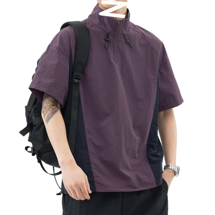 Herren Kurzarm Outdoor-Hemd mit Stehkragen und funktionaler Reißverschlussöffnung Aliams