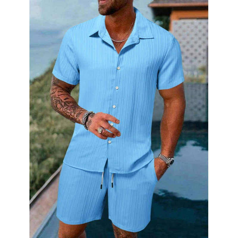 Herren Kurzarm Freizeitanzug mit strukturiertem Design und elastischem Bund Aliams