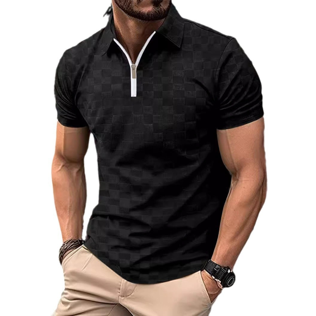 Herren sportliches Kurzarm-Polohemd mit Reißverschluss und strukturiertem Design Aliams