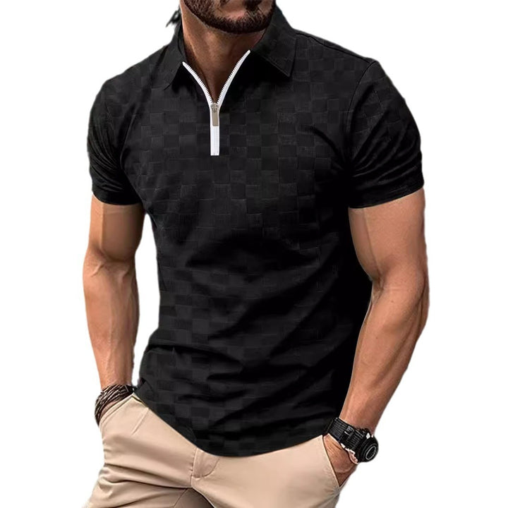 Herren sportliches Kurzarm-Polohemd mit Reißverschluss und strukturiertem Design Aliams