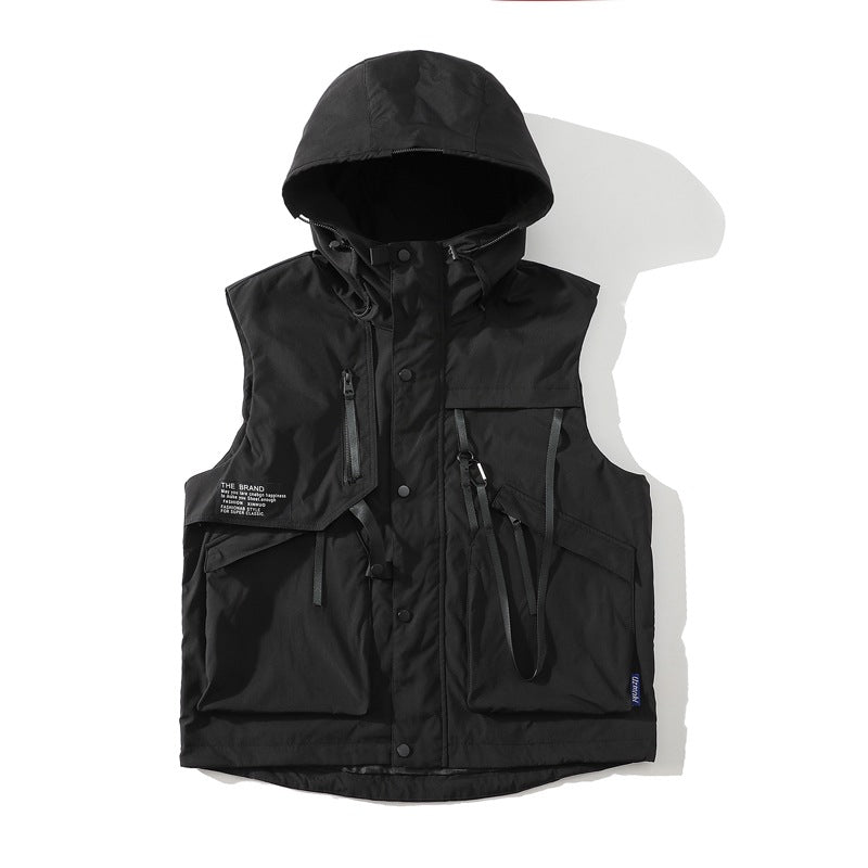 Herren funktionale Outdoor-Weste mit verstellbarem Kapuzendesign und vielseitigen Taschen Aliams