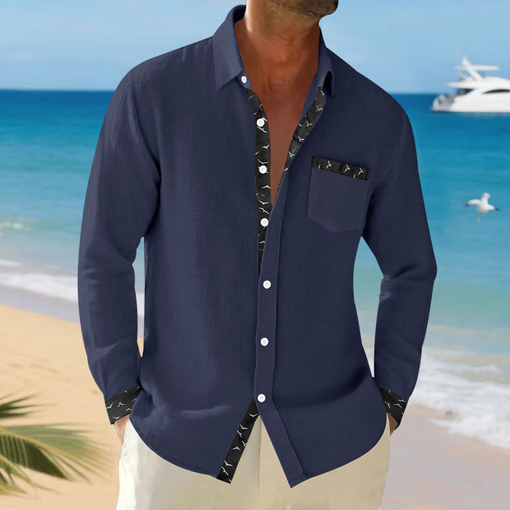 Herren Elegantes Langarmhemd mit Kontrastdetails und Brusttasche Aliams