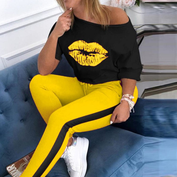Damen stylisches T-Shirt mit Lippenmotiv Aliams