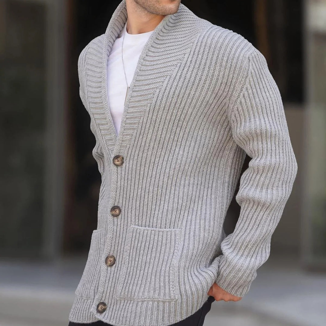Herren Grob gestrickte Cardigan mit breitem Rippenmuster und praktischen Taschen Aliams
