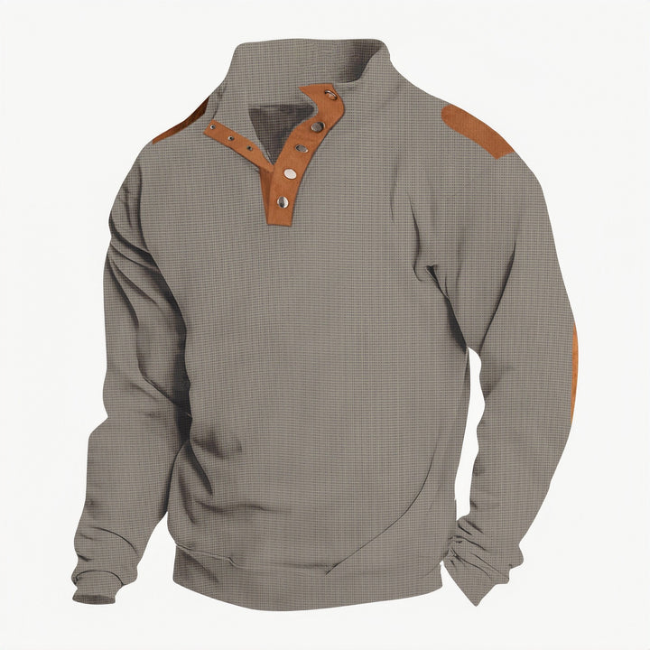 Herren komfortabler Sweatpullover mit innovativem Kragen und praktischen Knopfdetails Aliams