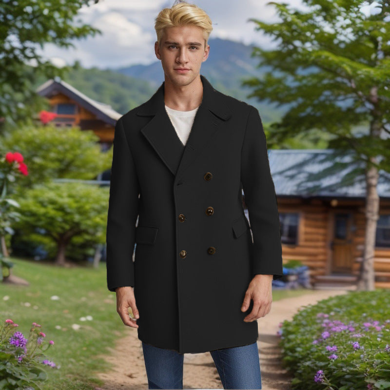 Herren eleganter Doppelreiher-Mantel aus weichem Material Aliams