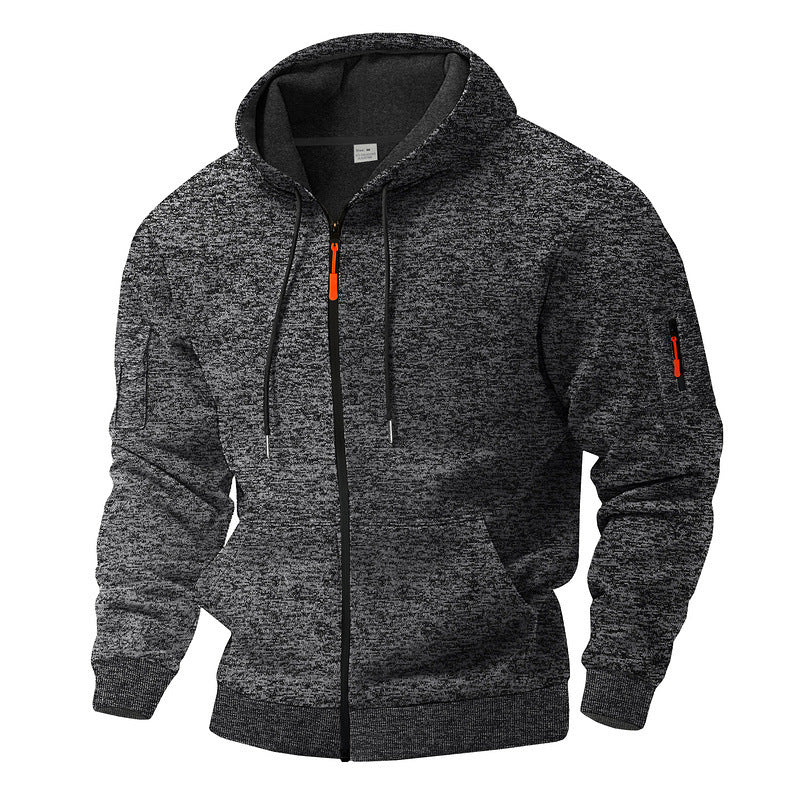 Herren sportlicher Fleece-Kapuzenpullover mit durchgehendem Reißverschluss und praktischen Taschen Aliams