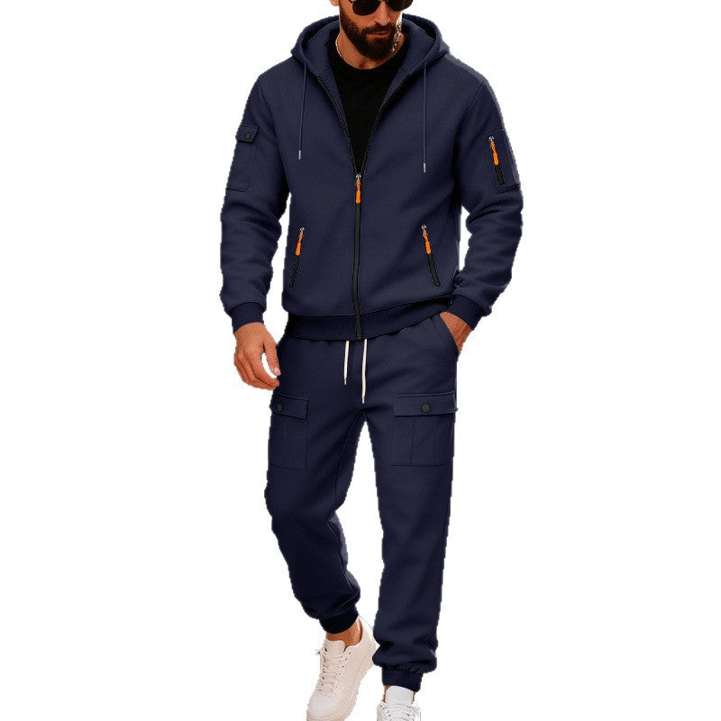 Herren stylisches Zweiteiliges Jogginganzug mit Kapuze und praktischen Taschen Aliams