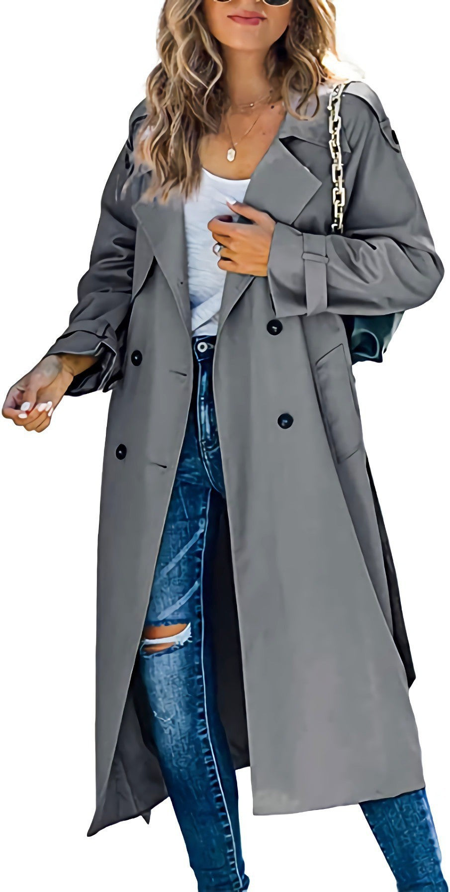 Damen Eleganter Trenchcoat im Oversize-Stil mit Taillengürtel Aliams
