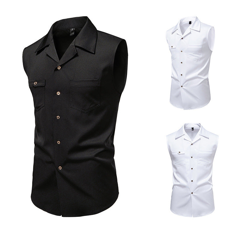 Herren ärmelloses Hemd mit praktischen Brusttaschen und stilvollem Kragen Aliams