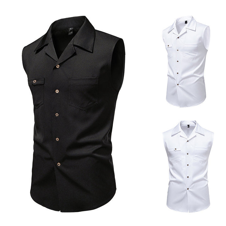 Herren ärmelloses Hemd mit praktischen Brusttaschen und stilvollem Kragen Aliams
