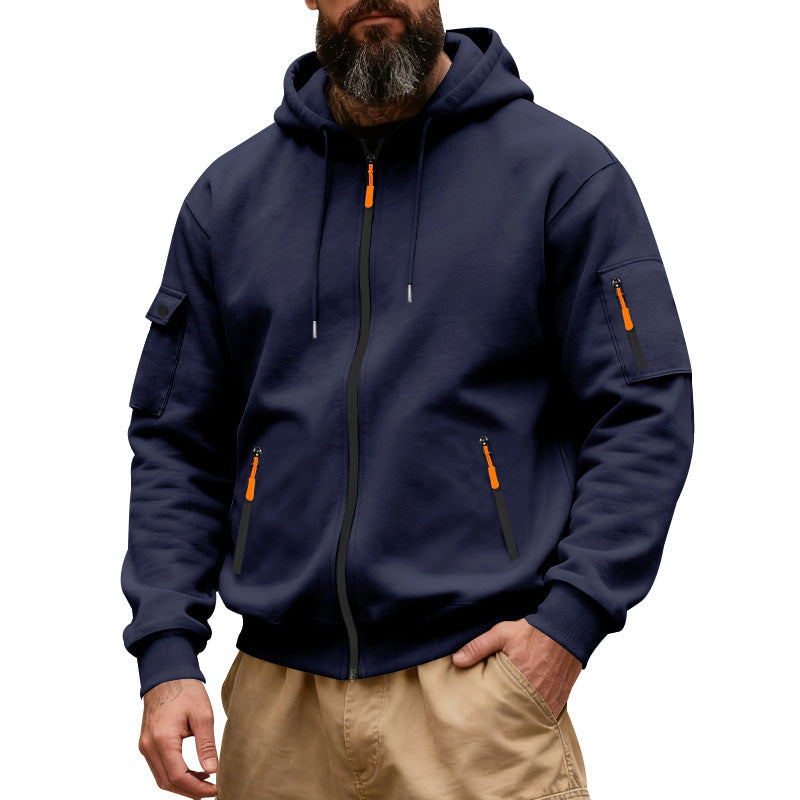 Herren praktische Kapuzenjacke mit funktionalen Reißverschluss-Taschen Aliams