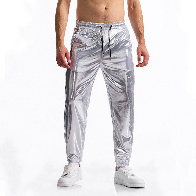 Herren Sportliche glänzende Jogginghose mit elastischem Bund und Reißverschluss-Taschen Aliams