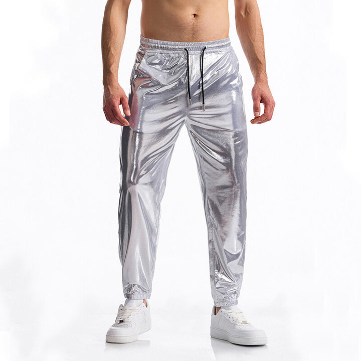 Herren Sportliche glänzende Jogginghose mit elastischem Bund und Reißverschluss-Taschen Aliams