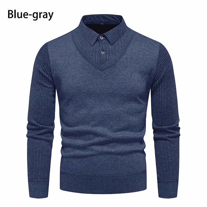 Herren V-Ausschnitt Pullover mit Hemdkragen Aliams