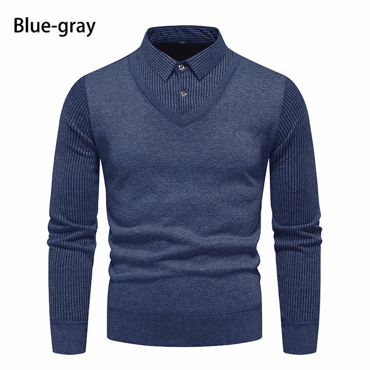 Herren V-Ausschnitt Pullover mit Hemdkragen Aliams