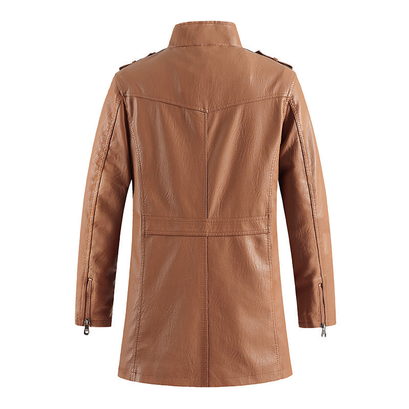 Herren Kunstlederjacke im modernen Military-Stil mit praktischen Taschen und hohem Kragen Aliams