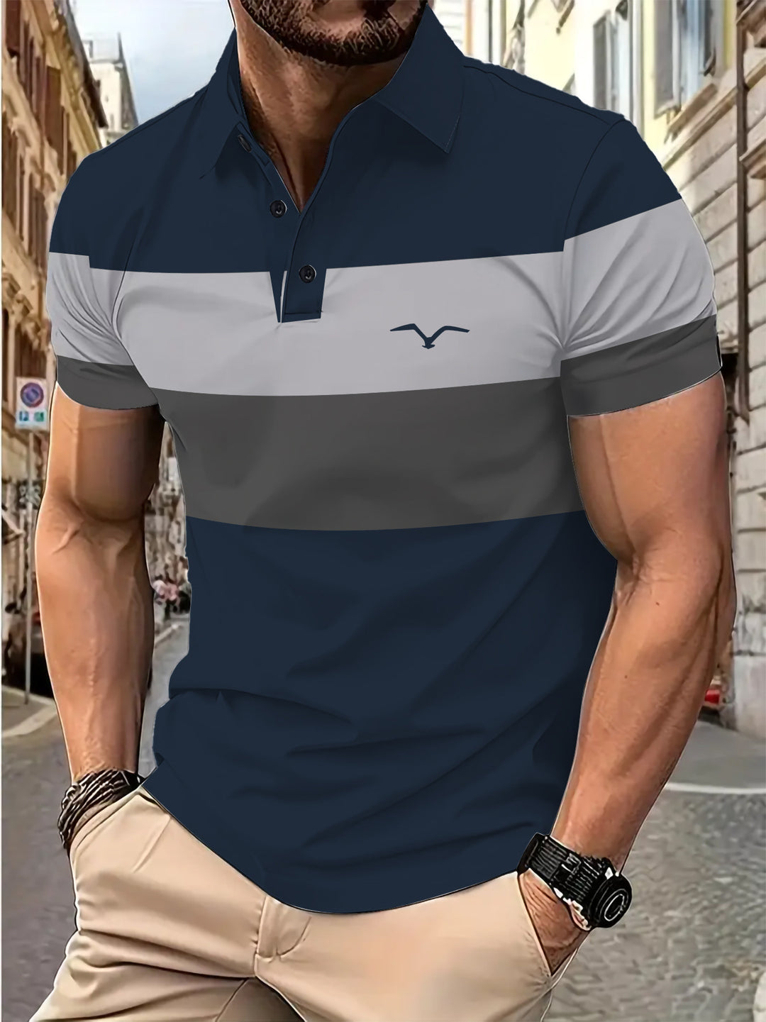 Herren Kurzarm Poloshirt mit markantem Farbdesign Aliams