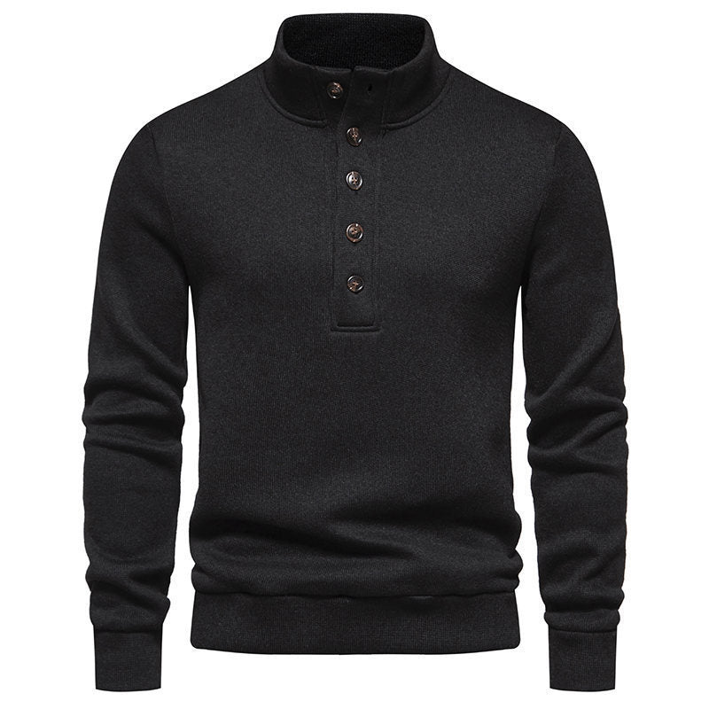 Herren Fleece-Pullover mit knöpfbarem Stehkragen und praktischen Taschen Aliams