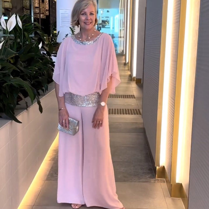 Damen eleganter und luftiger Overall mit glitzerndem Bund Aliams