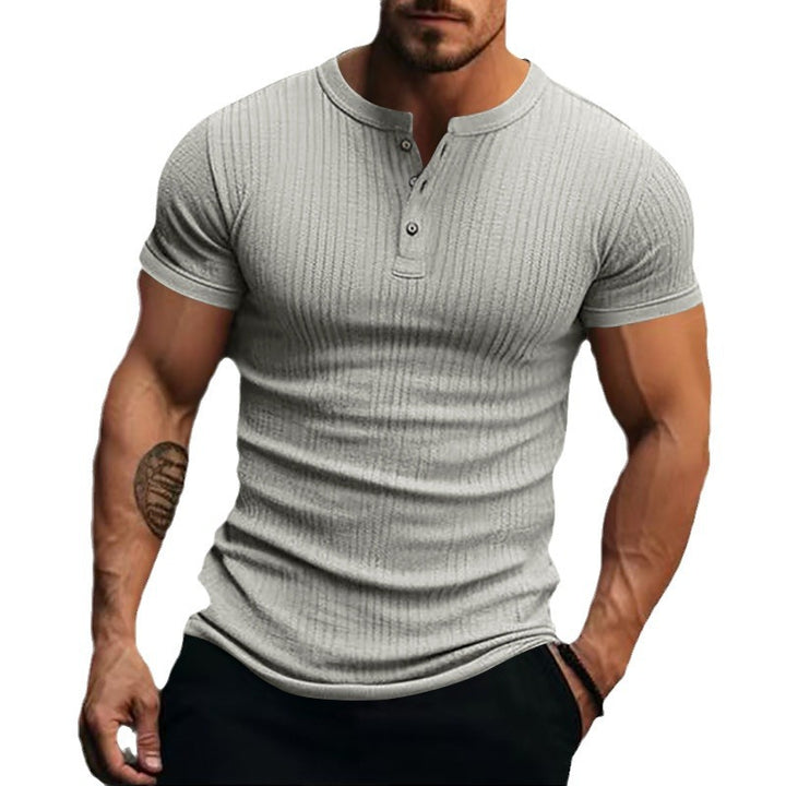 Herren Kurzarm Henley-T-Shirt mit strukturierter Oberfläche Aliams