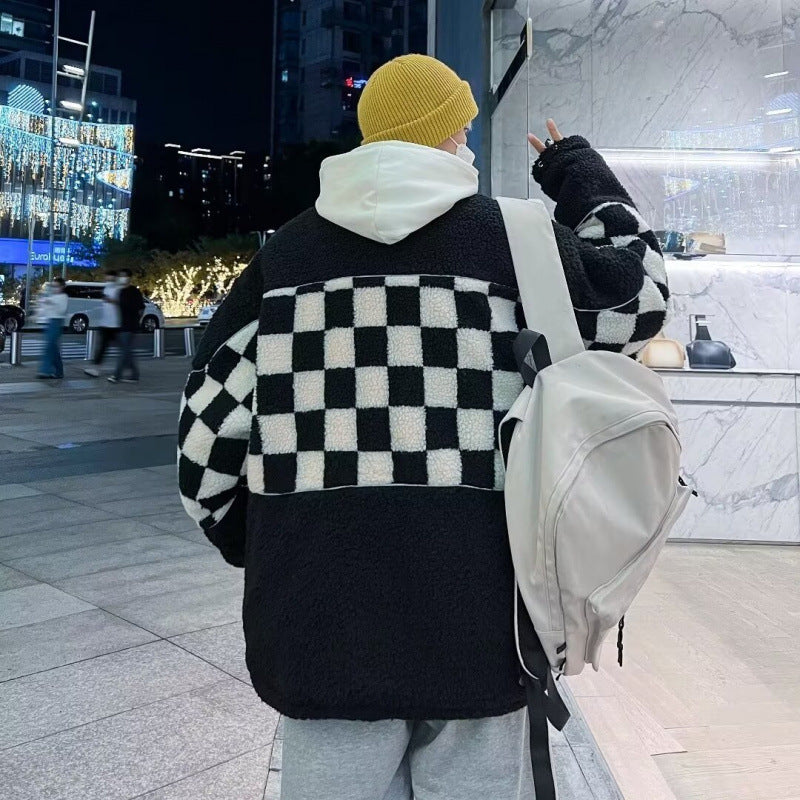 Unisex Karierte Fleecejacke mit Reißverschluss und praktischen Taschen Aliams
