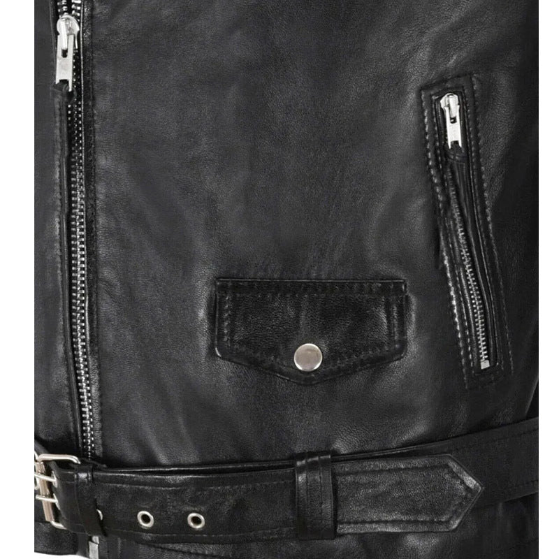 Herren Biker-Lederweste mit asymmetrischem Reißverschluss und praktischen Taschen Aliams