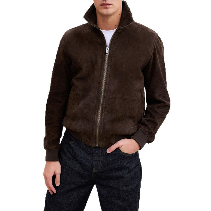 Herren stilvolle Wildlederjacke mit hohem Kragen und praktischen Taschen Aliams