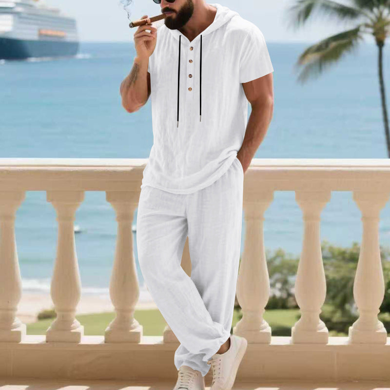 Herren komfortables Freizeit-Set mit modischem Henley-Oberteil und lockeren Hosen Aliams