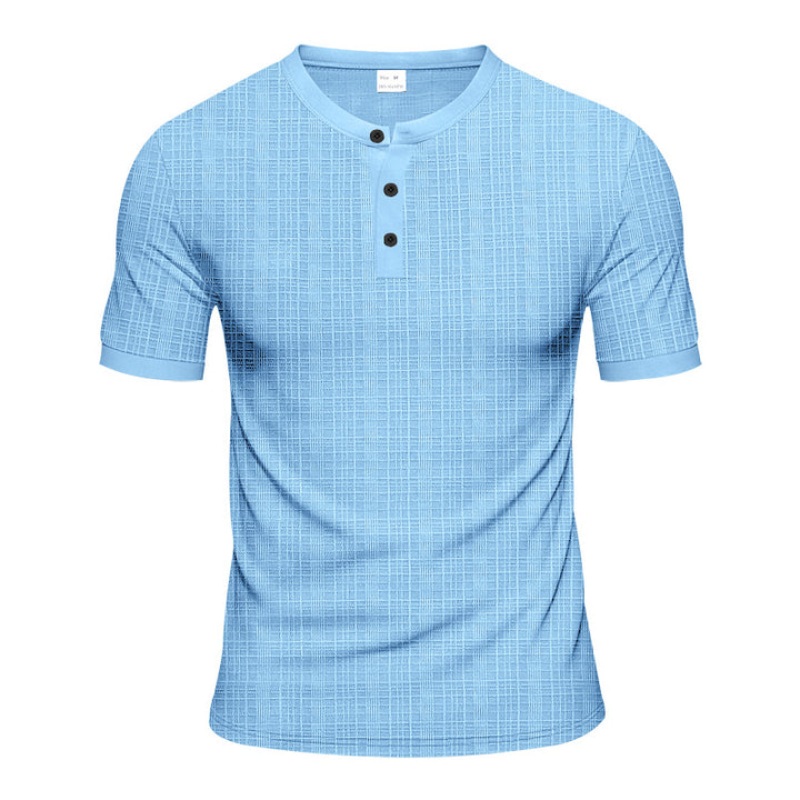Herren Kurzarm-Henley-Shirt mit moderner Knopfleiste und subtiler Struktur Aliams